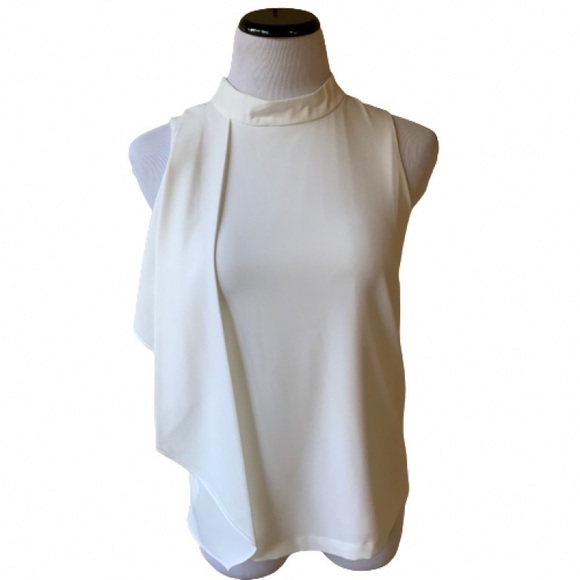 C. Luce Tops - C. Luce Women’s White Sleeveless Stand Collar Scarf Neck Blouse. Size S